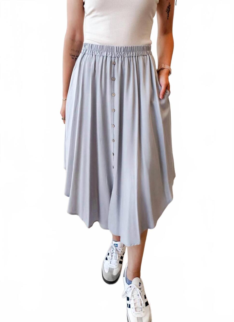 NEW FINAL TOUCH sophia button front midi skirt in silver